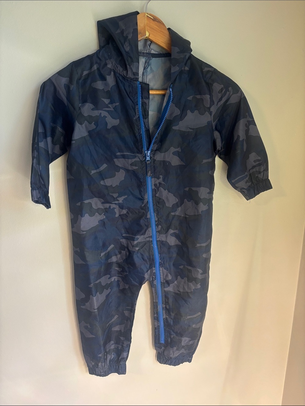 Kids Sz 3T Navy Camo One-Piece Rain Suit with Hood Muddy Buddy